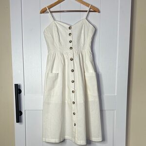 Chic Cream Button-Front Midi Dress